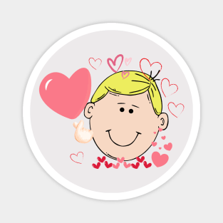 Pink heart from cute man cartoon Magnet